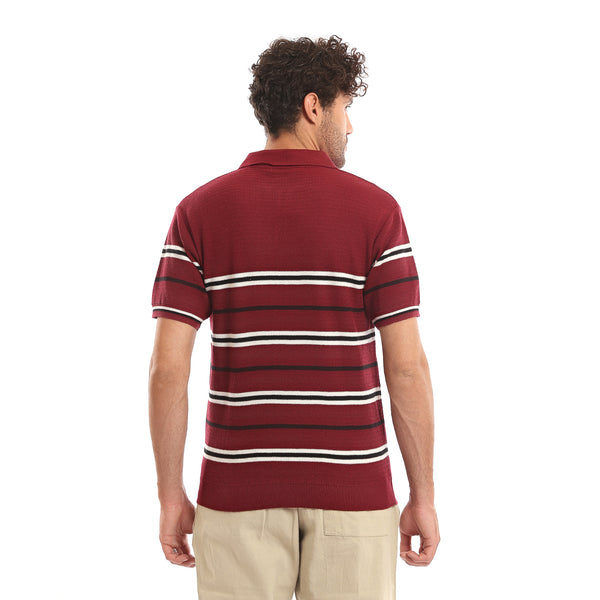 Casual_Knitted_Striped_Summer_Polo_Shirt_-_Burgundy