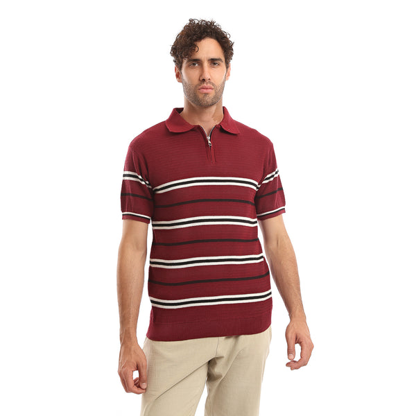 Casual_Knitted_Striped_Summer_Polo_Shirt_-_Burgundy