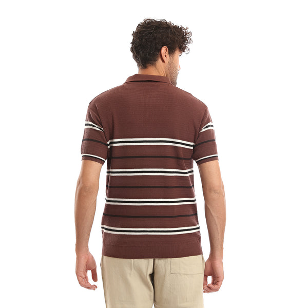 Casual_Knitted_Striped_Summer_Polo_Shirt_-_Brown