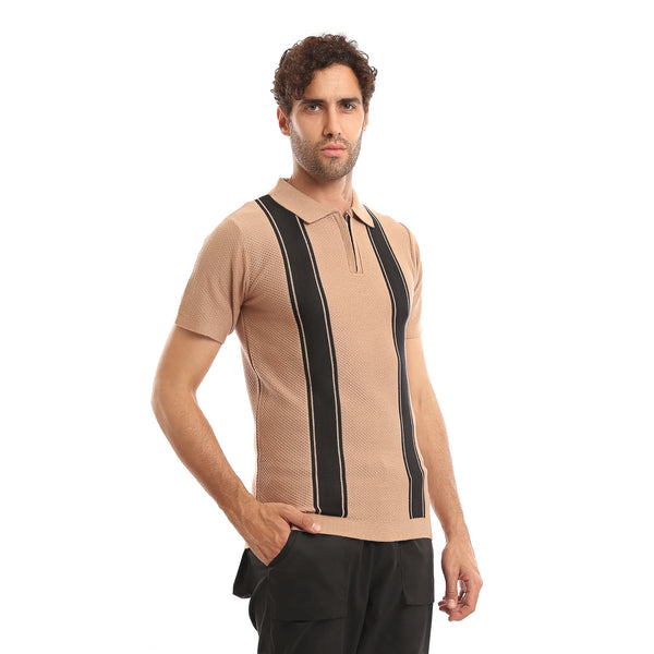 Wide_Striped_Short_Sleeves_Polo_Shirt_-_Dark_Nude_&_Black
