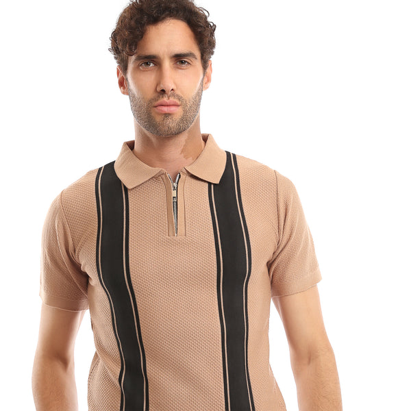 Wide_Striped_Short_Sleeves_Polo_Shirt_-_Dark_Nude_&_Black