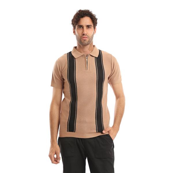 Wide_Striped_Short_Sleeves_Polo_Shirt_-_Dark_Nude_&_Black