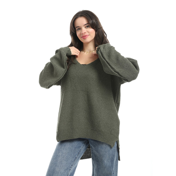 V-Neck_Knitted_Plain_Pullover_-_Olive