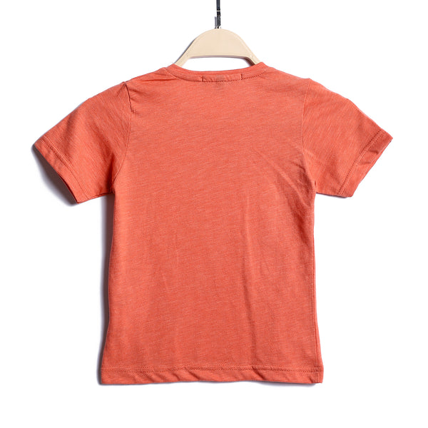 "New York" Pattern Slip On Boys T-Shirt - Heather Salmon Orange