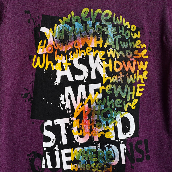 "Don't Ask Me" Pattern Slip On Boys T-Shirt - Heather Purple