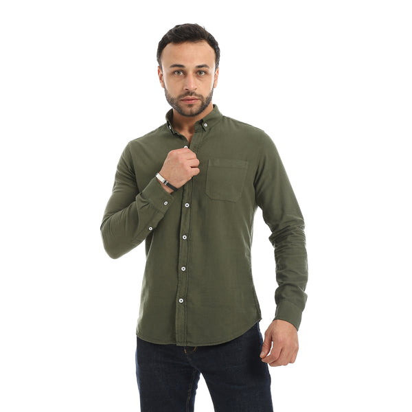 full sleeves plain buttoned shirt - olive