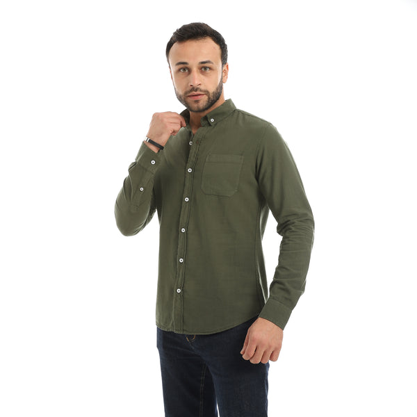 full sleeves plain buttoned shirt - olive