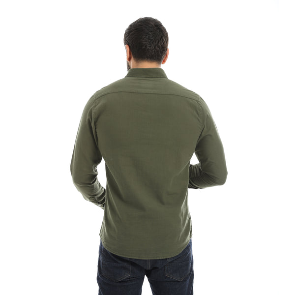 full sleeves plain buttoned shirt - olive