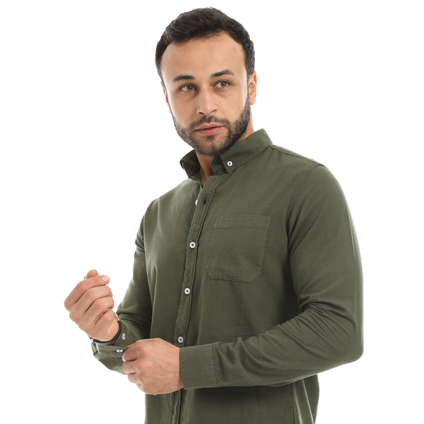 full sleeves plain buttoned shirt - olive