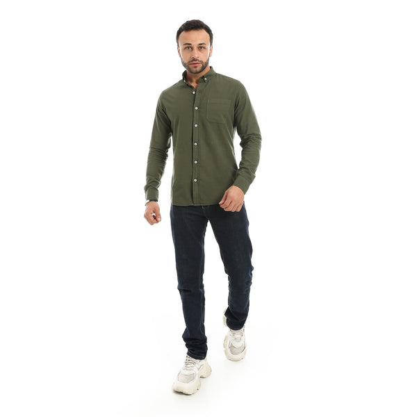full sleeves plain buttoned shirt - olive