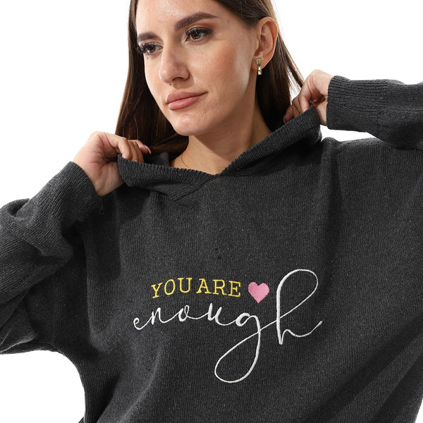 "You Are Enough" Embroidered Slip On Burgundy Sweater