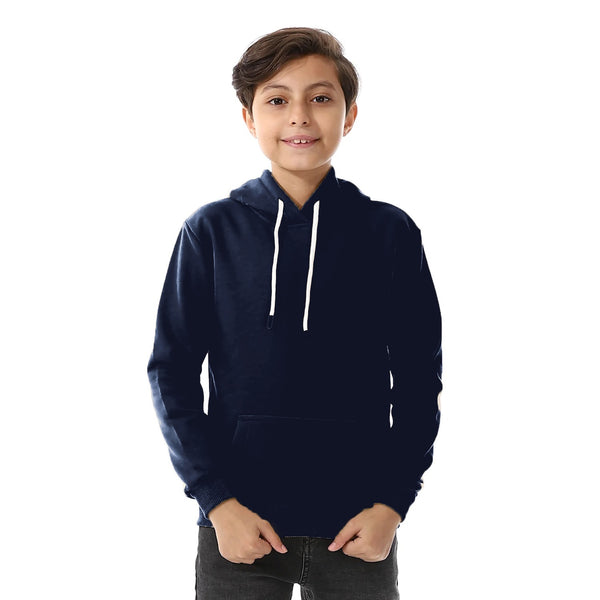 Navy Blue Kangaroo Pockets Fleeced Boys Hoodie