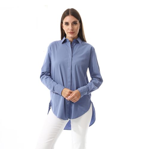 Hidden Button Placket Plain Shirt