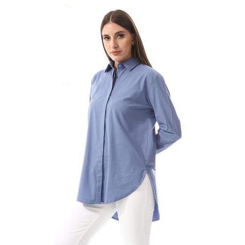 Hidden Button Placket Plain Shirt