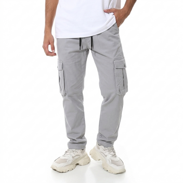 Cargo_Elastic_Waist_With_Drawstring_Pants_-_Light_Grey