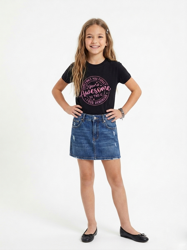 Girls_Cotton_Printed__Regular_T-Shirt_-_Black