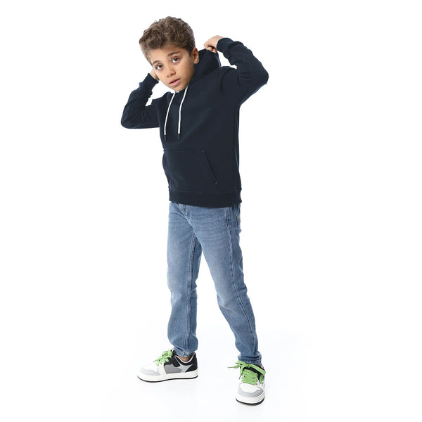 Black Kangaroo Pockets Fleeced Boys Hoodie