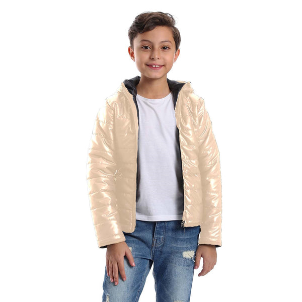 Long Sleeves Quilted Pattern Boys Jacket - Beige