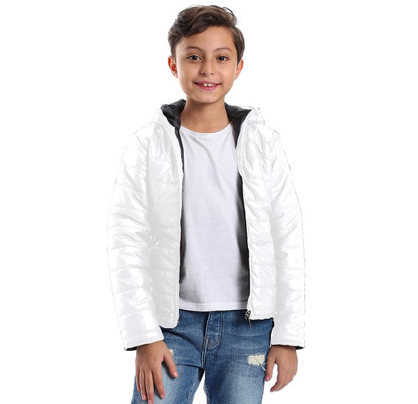 Long Sleeves Quilted Pattern Boys Jacket - White