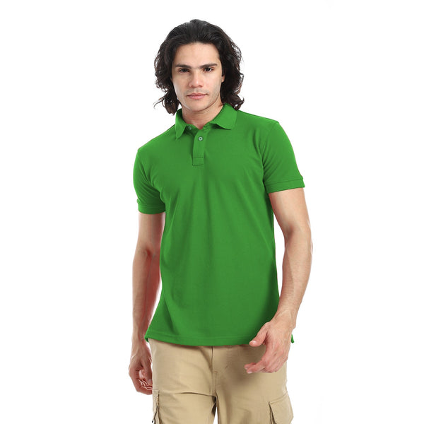 Pique_Pattern_Short_Sleeves_Green_Polo_Shirt