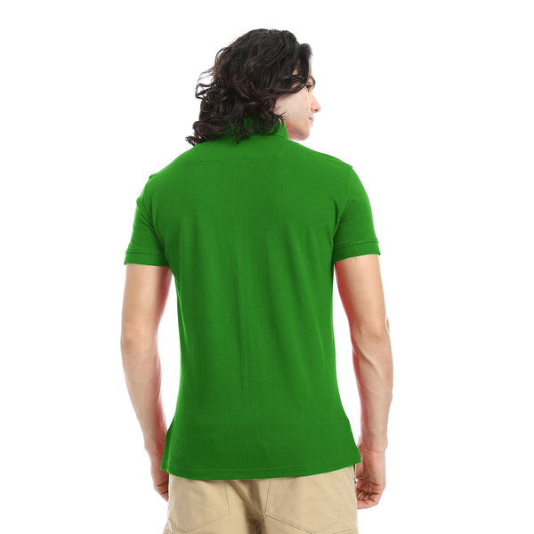 Pique_Pattern_Short_Sleeves_Green_Polo_Shirt