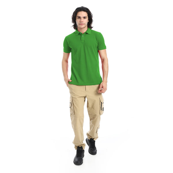 Pique_Pattern_Short_Sleeves_Green_Polo_Shirt
