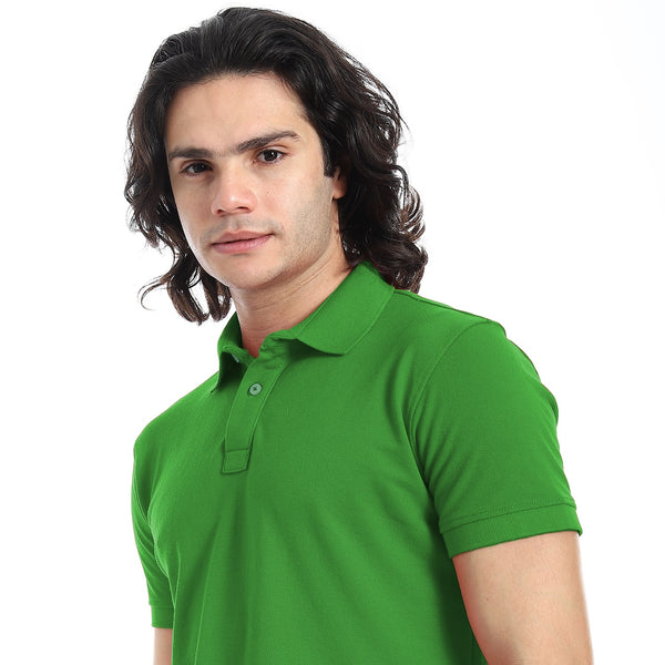 Pique_Pattern_Short_Sleeves_Green_Polo_Shirt