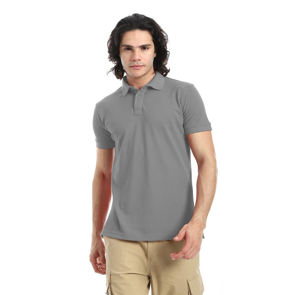 Pique_Pattern_Short_Sleeves_silver_Polo_Shirt