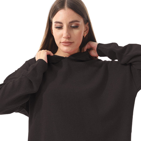 Black High-Low Knitted Hoodie