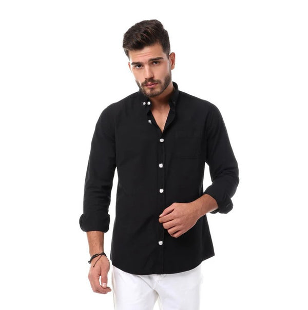 full sleeves plain buttoned shirt - black