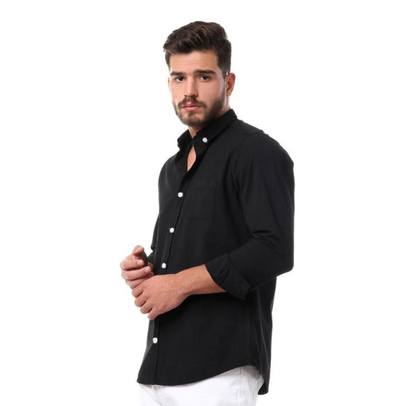 full sleeves plain buttoned shirt - black