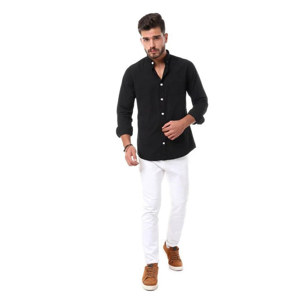 full sleeves plain buttoned shirt - black