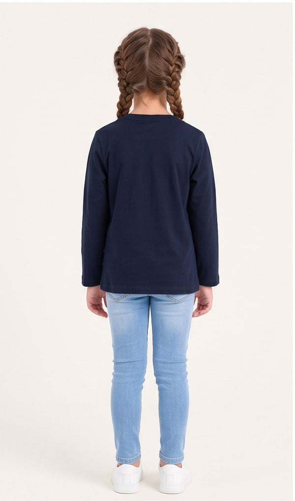 Comfy Printed Girls T-Shirt_-_Navy_Blue