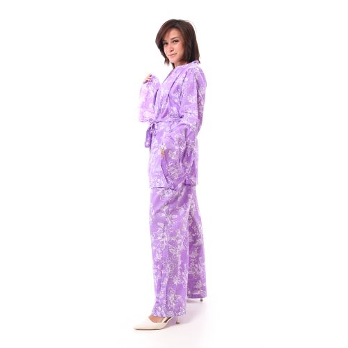 Purple Elegant Patterned Comfy Suit Set