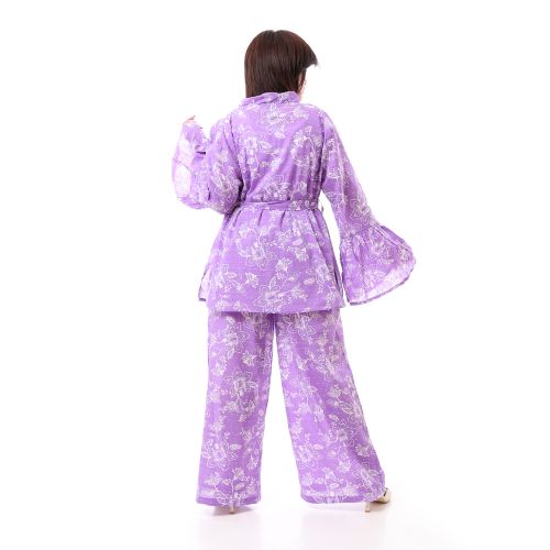 Purple Elegant Patterned Comfy Suit Set