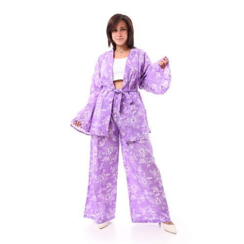 Purple Elegant Patterned Comfy Suit Set