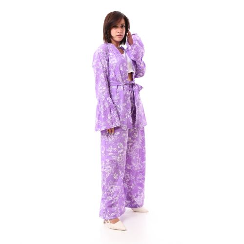 Purple Elegant Patterned Comfy Suit Set
