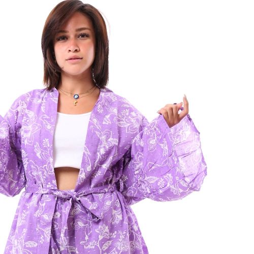 Purple Elegant Patterned Comfy Suit Set