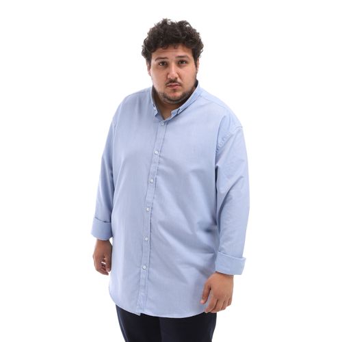 Plus Size Textured Buttoned Shirt - Baby Blue