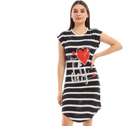Striped & Printed Cape Sleeves Sleepshirt - Navy Blue