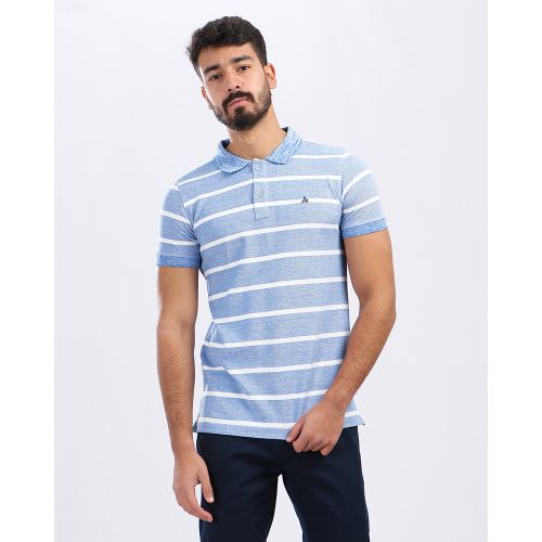 Wild Stripes Buttoned Neck Polo Shirt - Heather Blue & Grey