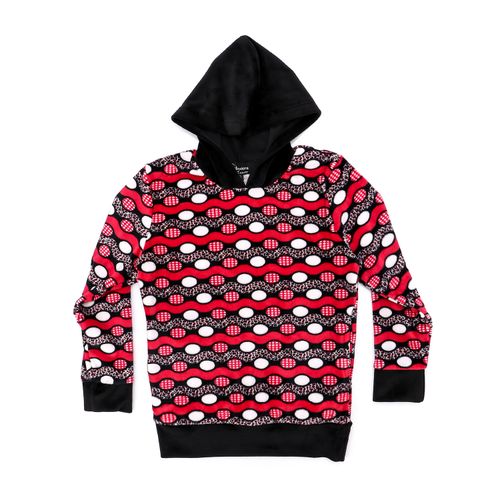 fleece self patterned pajama set for girls - dark red - black