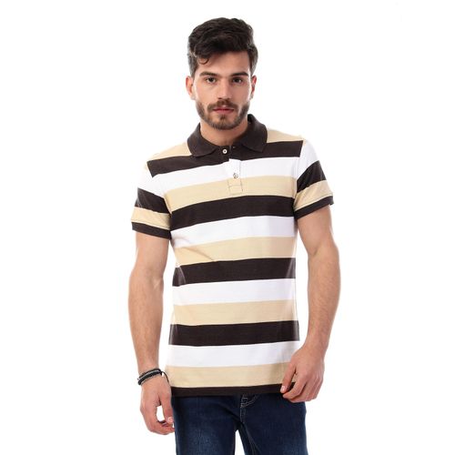 Striped Short Sleeves Buttoned Polo Shirt - Multicolour
