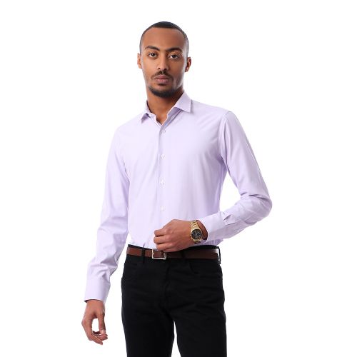 Elegant Long Sleeves Shirt With Classic Collar - Pale Lavender