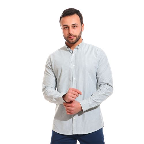 striped_turn_down_collar_cotton_shirt_-_green_-_white