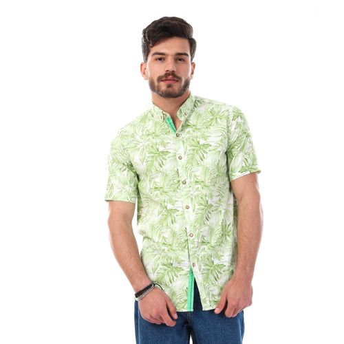 Hawaiian Patterned Short Sleeves Green Shirt