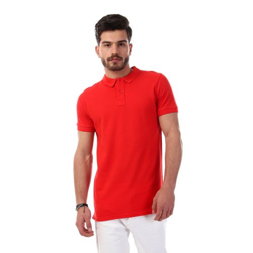 Solid Classic Collar Pique Polo Shirt - Red