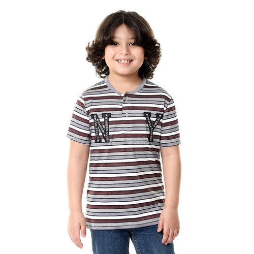 Boys Round Colar With Botton Closure T-shirt - Grey