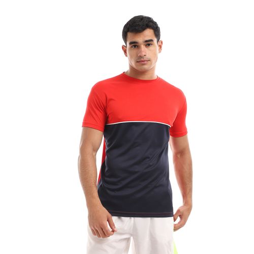 Short Sleeves Red & Navy Blue Sportive Tee