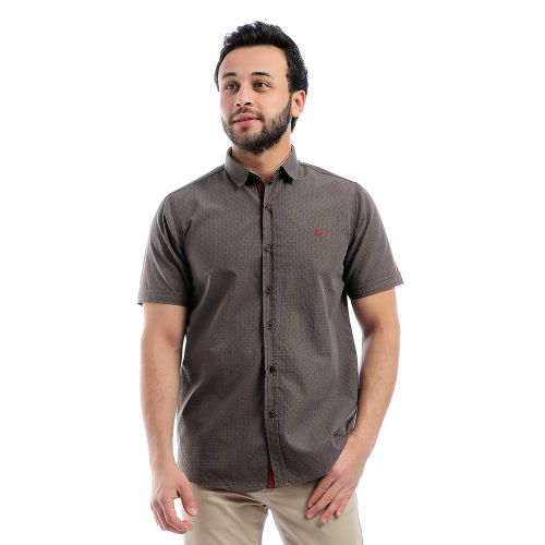 Checks Short Sleeves Buttoned Shirt - Dark Olive